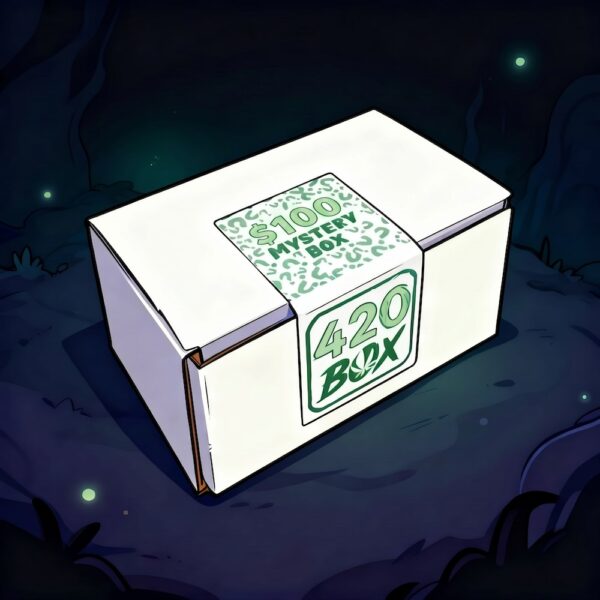 THE 420 BOX mystery box filled with smoke shop smoking accessories.