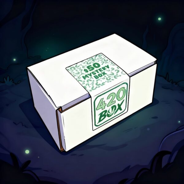 THE 420 BOX mystery box filled with smoke shop smoking accessories.